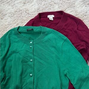 J. Crew Green and Burgundy Cardigan Set